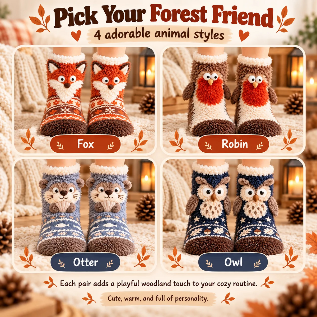 🦊🐦🦦🦉Cute 3D Animal Fuzzy Slipper Socks 🦊🐦🦦🦉