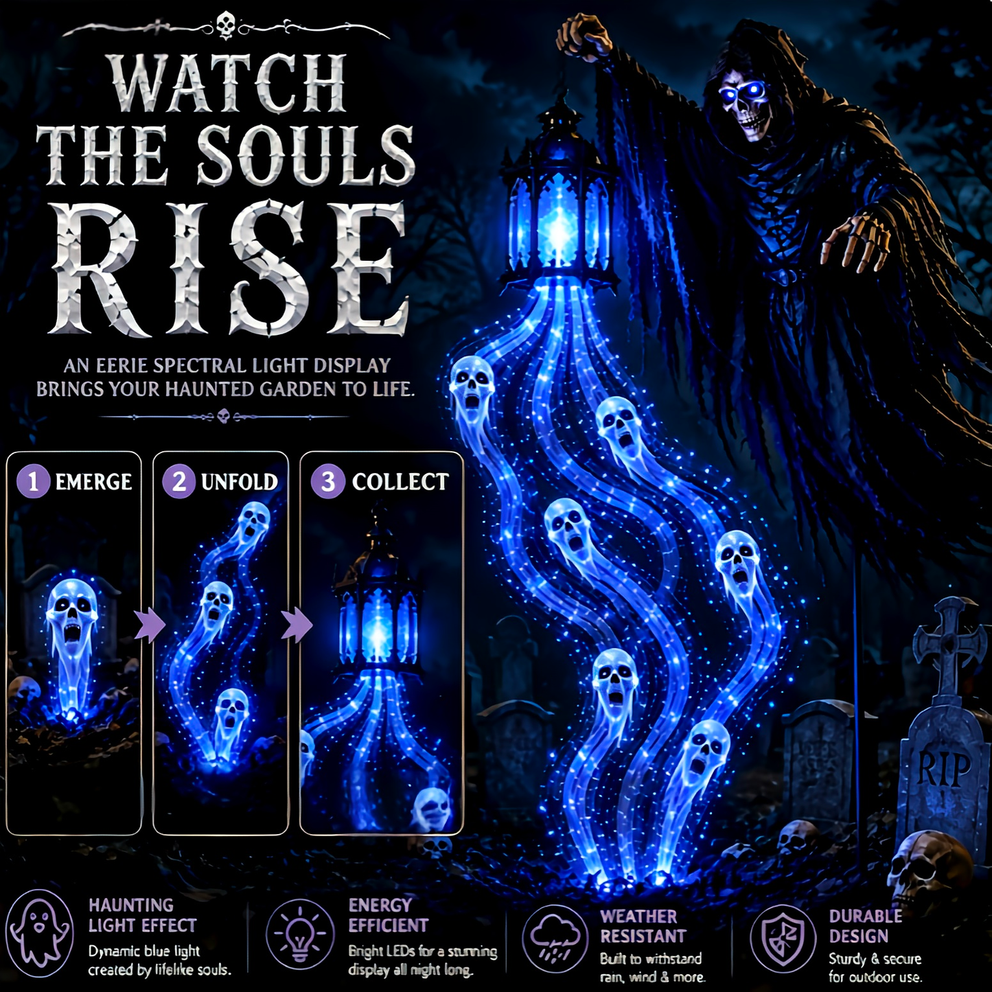 🌎Ends Today: 70% OFF!🔥🎁💀The Grim Reaper’s Glowing Garden-A Spooky Halloween Yard Display