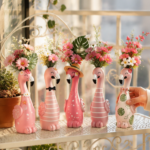 🏅🦩Cute Flamingo Decorative Vase 🌸 5 Styles Resin Figurine Vase Tabletop Centerpiece Indoor Home Shelf Decor Gift