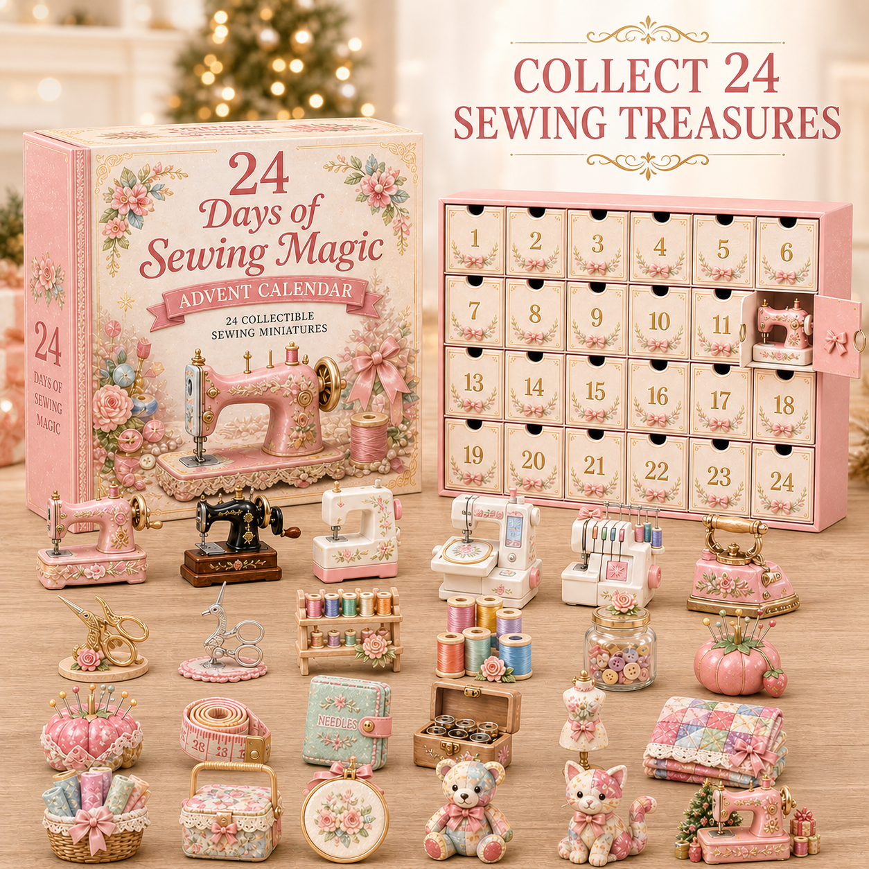 ✈️Last Day 50% OFF✨24 Days of Sewing Magic Advent Calendar – 24 Collectible Sewing Miniatures for Crafters, Quilters & Sewing Lovers