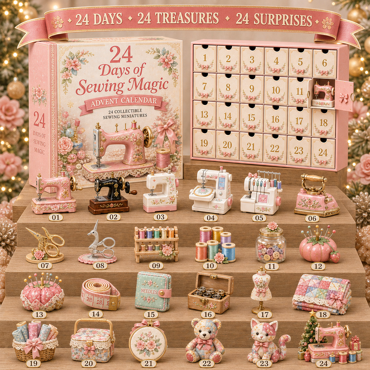 ✈️Last Day 50% OFF✨24 Days of Sewing Magic Advent Calendar – 24 Collectible Sewing Miniatures for Crafters, Quilters & Sewing Lovers