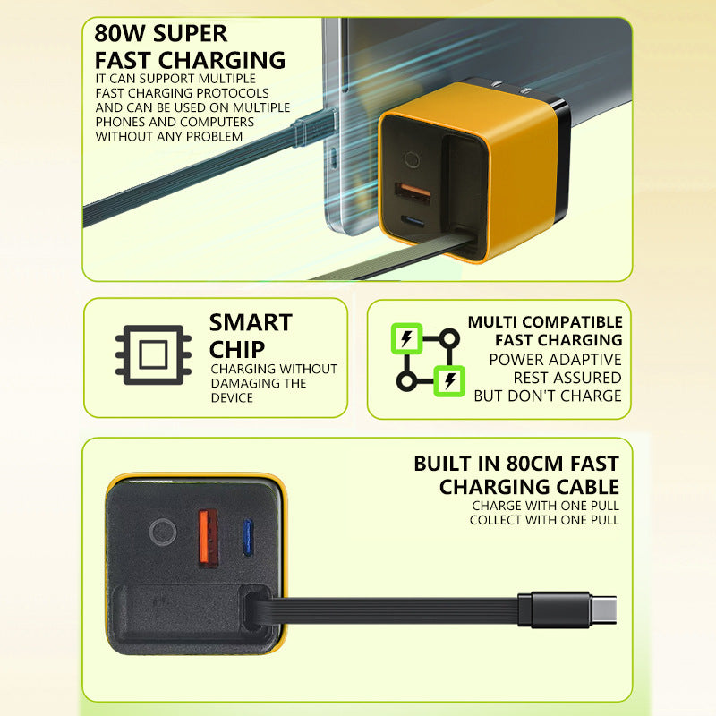 🏅2026 Sale — Over 32000 Sold! 💰65W Fast Charging Phone Charger Block with Retractable 80cm Type-C Cable portable