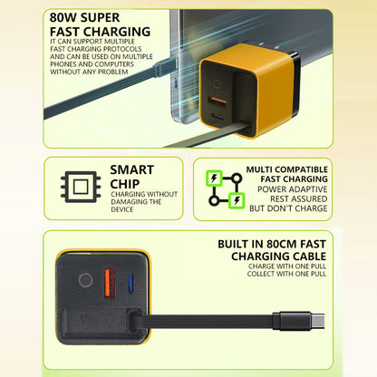 🏅2026 Sale — Over 32000 Sold! 💰65W Fast Charging Phone Charger Block with Retractable 80cm Type-C Cable portable
