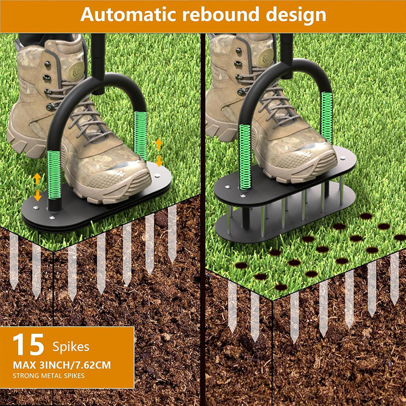 🌱 Heavy-Duty Carbon Steel Manual Lawn Aerator with Spring Ejection 🚜
