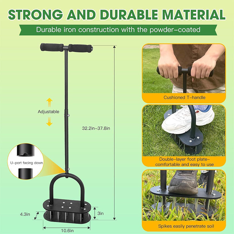 🌱 Heavy-Duty Carbon Steel Manual Lawn Aerator with Spring Ejection 🚜