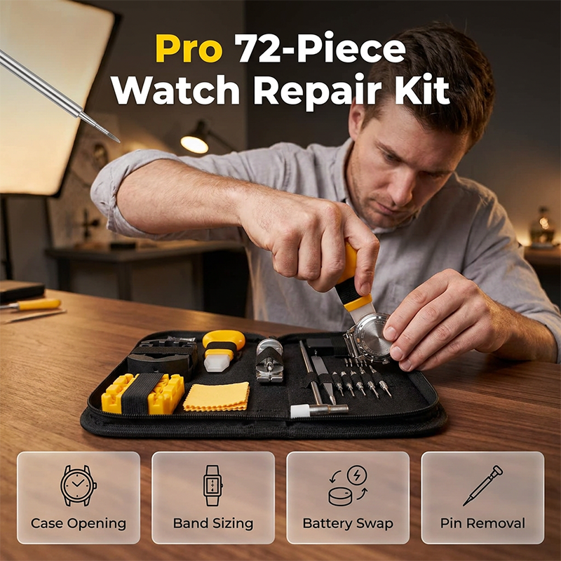 ✈️Last Day 50% OFF✨⏰ Hurry - Limited Time ⚡72-Piece Watch Repair Tool Kit with Precision Tools & Case