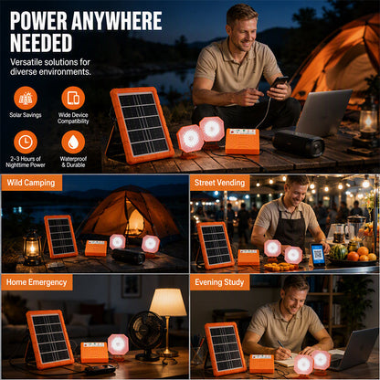 ☀️INFINITE SOLAR ENERGY⚡Portable Solar Power System with 2 LED Lights