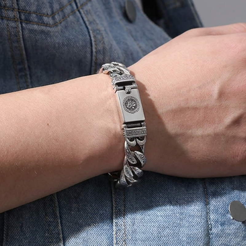 🔥 Men’s Vintage Mantra Bracelet – Six-Syllable Symbol Design with Layered Dual-Chain Style
