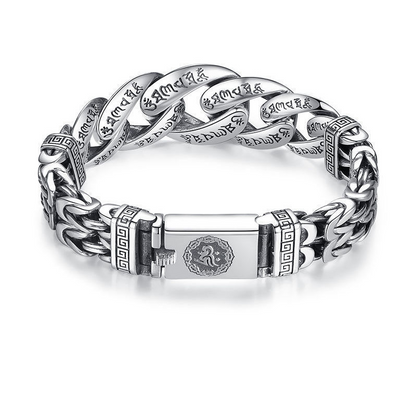 🔥 Men’s Vintage Mantra Bracelet – Six-Syllable Symbol Design with Layered Dual-Chain Style