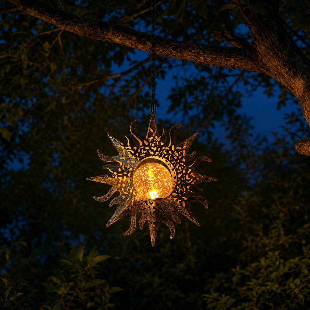Celestial Glow Solar Sun & Moon Hanging Garden Lanterns